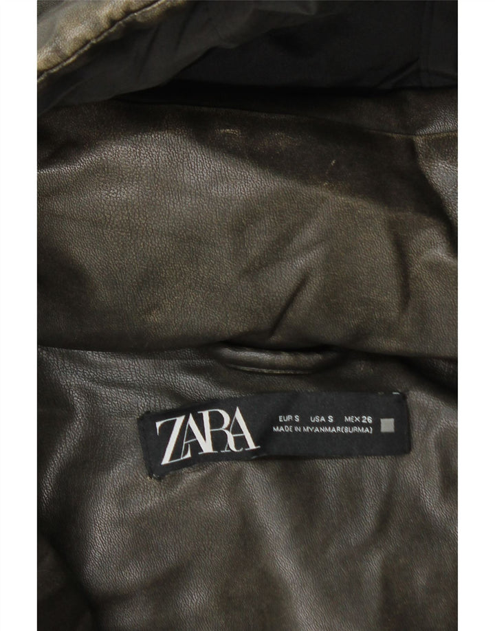 Женская укороченная стеганая куртка оверсайз с капюшоном ZARA UK 10, маленький цвет хаки