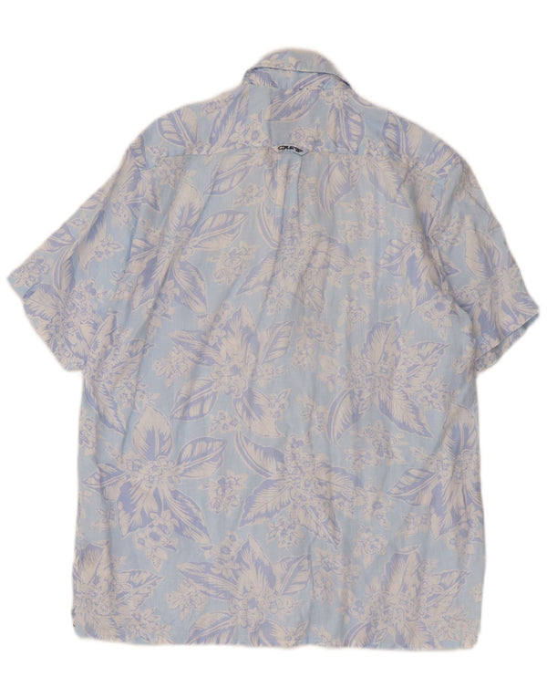 Crew Clothing Мужская рубашка с коротким рукавом из льна среднего синего цвета с цветочным принтом