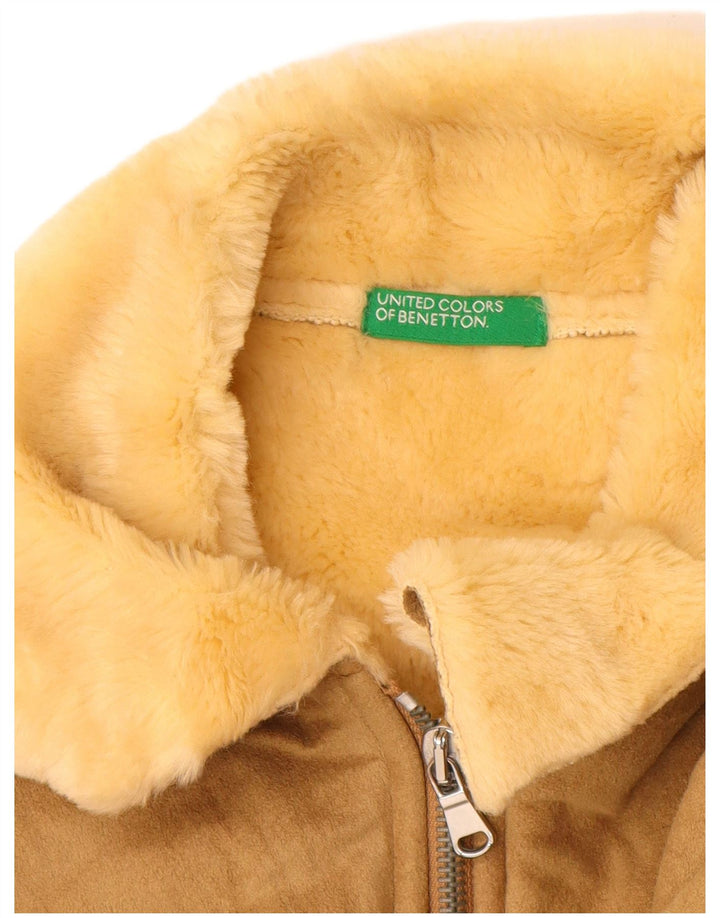 BENETTON Женское пальто из шерпы UK 10, маленькое, бежевый модакрил