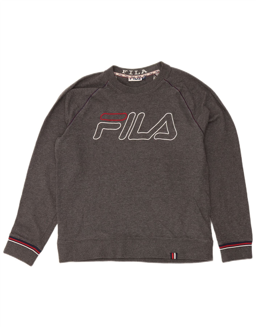 Мужской свитшот с рисунком Fila, хлопковый джемпер среднего серого цвета в крапинку