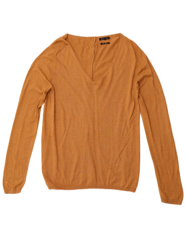 MASSIMO DUTTI Женский джемпер с v-образным вырезом UK 14, большой коричневый хлопок