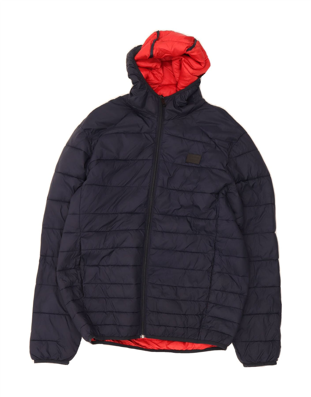 JACK & JONES Mens Hooded Padded Jacket UK 40 Large Navy Blue Polyester Vintage Jack & Jones and Second-Hand Jack & Jones from Messina Hembry 