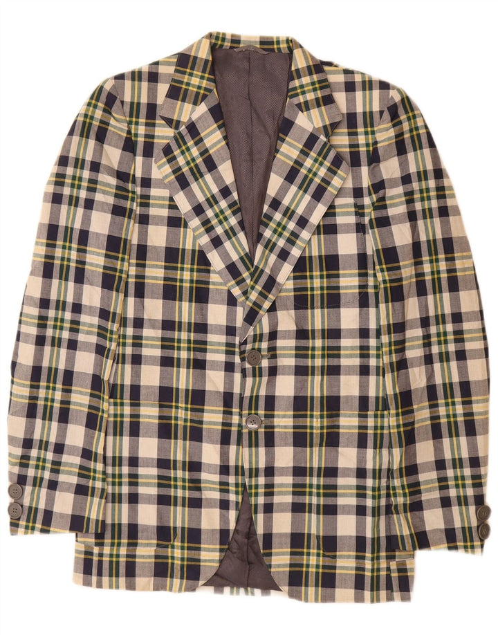 Винтажный мужской пиджак на 2 пуговицах, маленький темно-синий в клетку