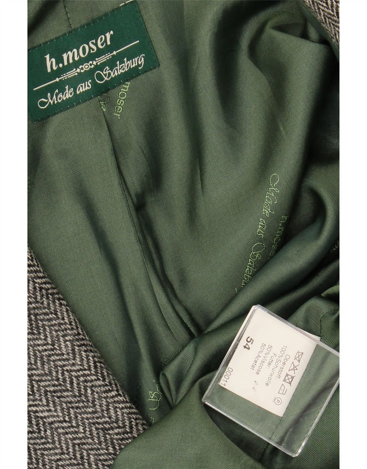 Мужской пиджак на 3 пуговицах H.MOSER, цвет ЕС 54, 2XL, серый, шерсть с рисунком «елочка»