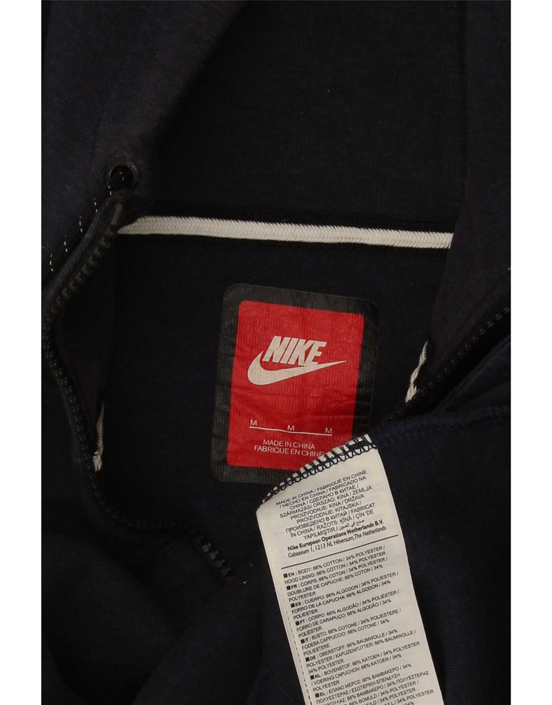 Мужской свитер с капюшоном на молнии Nike среднего размера, темно-синий, хлопковый