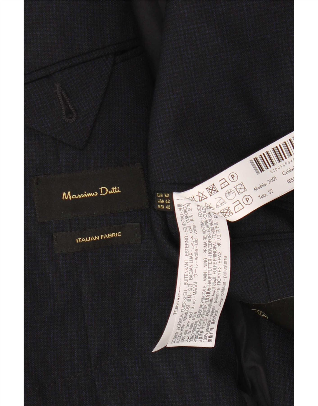 Мужской пиджак на двух пуговицах Massimo Dutti EU 52, большой темно-синий, шерсть