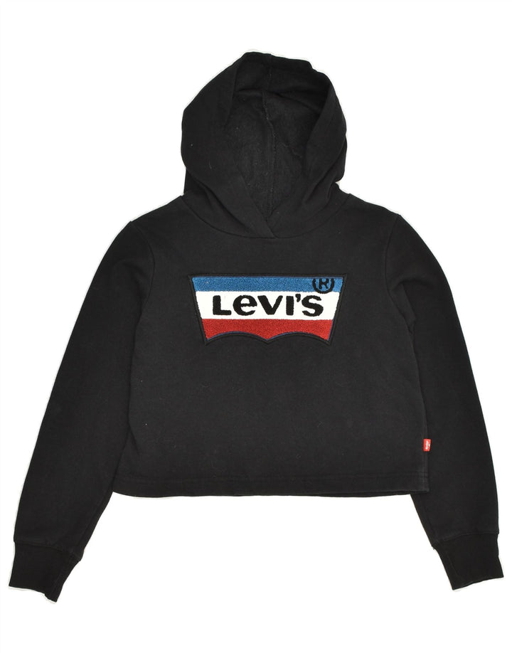 LEVI'S Girls Crop Graphic Hoodie Jumper 10-11 Years Medium Black Cotton | Vintage Levi's | Thrift | Second-Hand Levi's | Used Clothing | Messina Hembry 