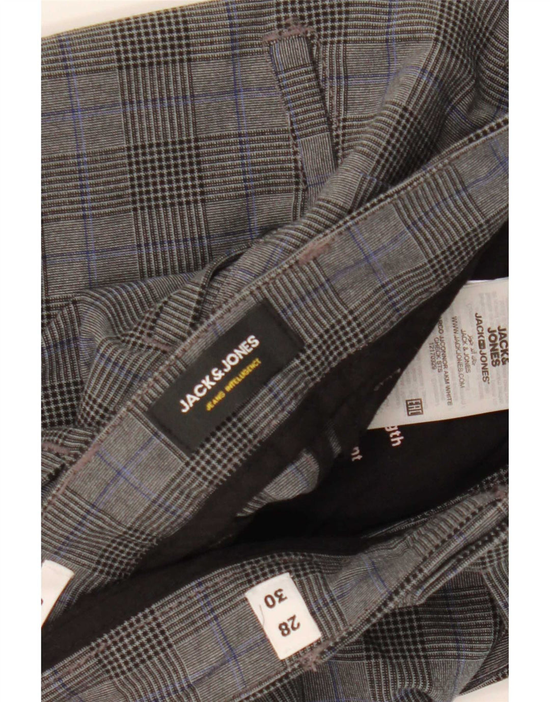 Мужские узкие костюмные брюки Jack & Jones Marco W28 L30 серые в клетку из полиэстера