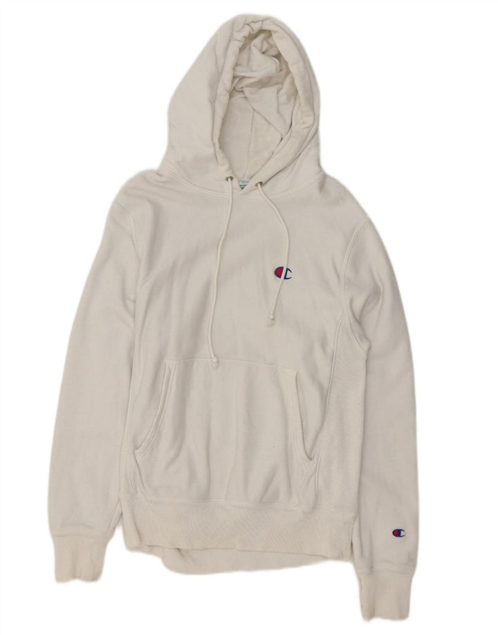 CHAMPION Mens Reverse Weave Hoodie Jumper Small Off White Cotton
