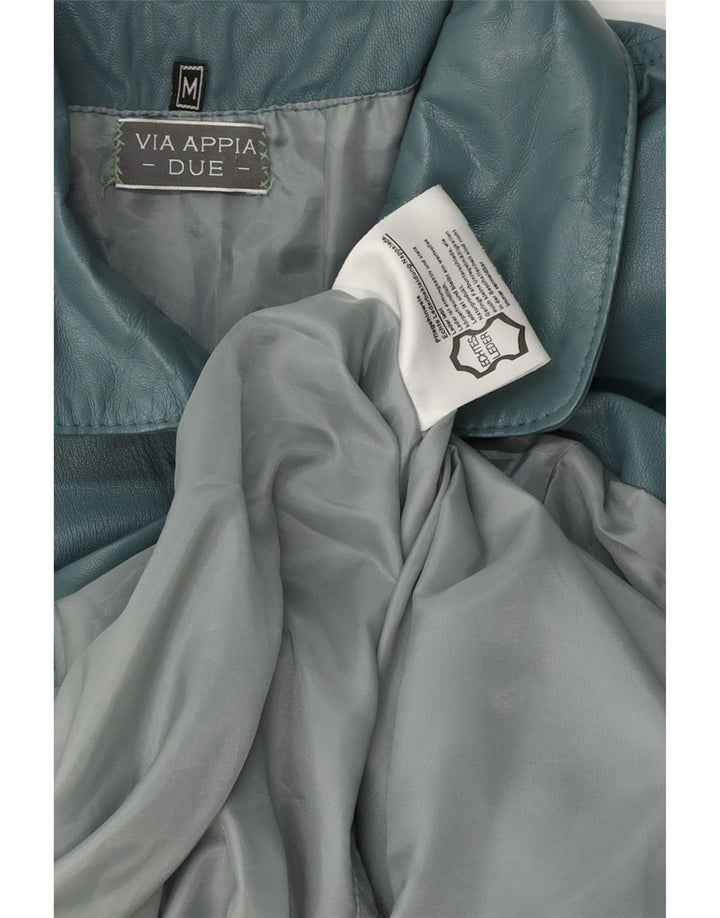 Женское кожаное пальто оверсайз Via Appia UK 14, кожа среднего синего цвета