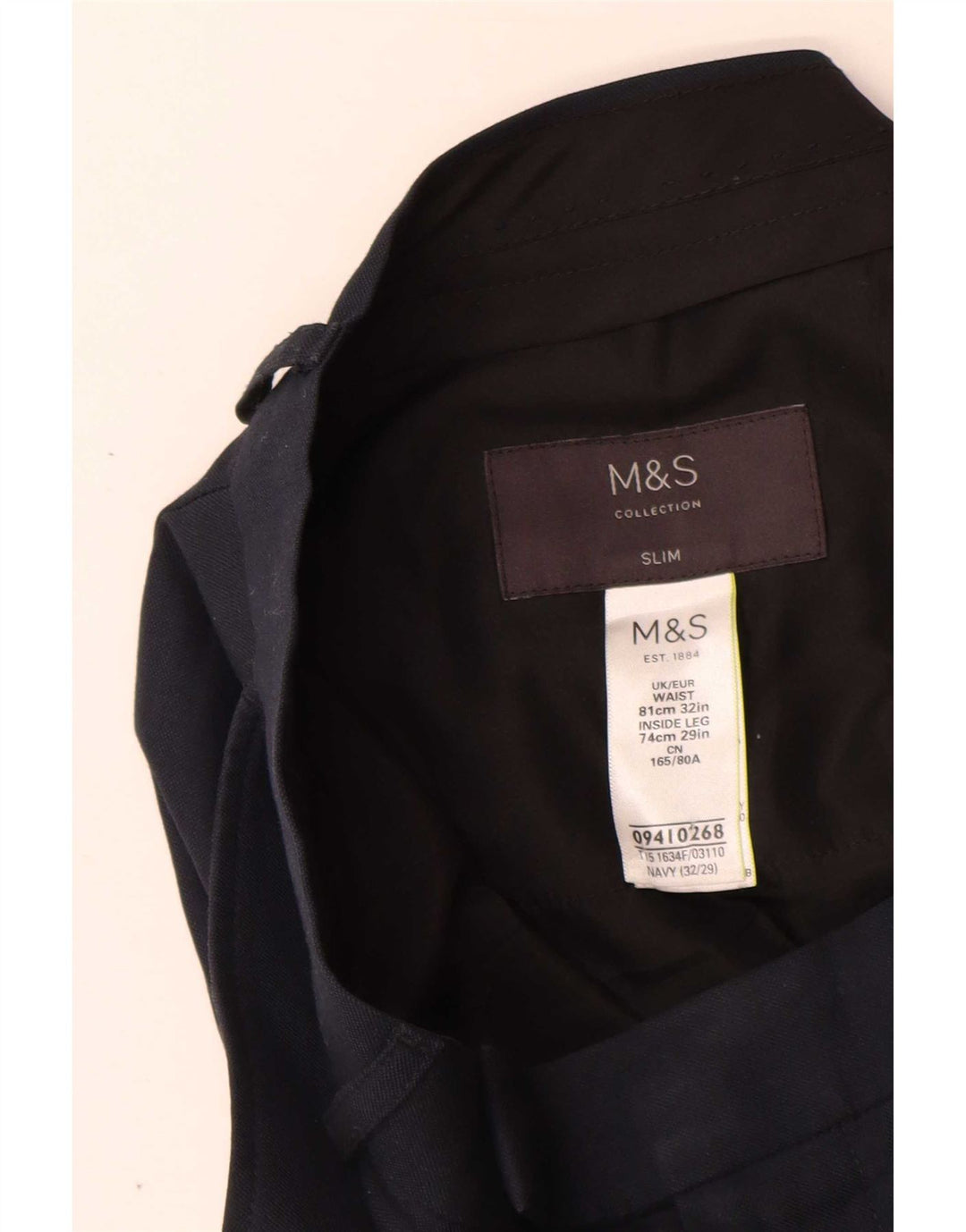 Мужские узкие брюки Marks & Spencer W32 L29 темно-синие из полиэстера