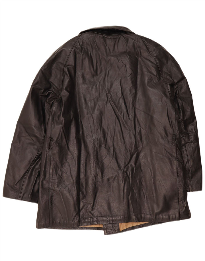 Винтажная мужская двубортная кожаная куртка IT 56 3XL черная