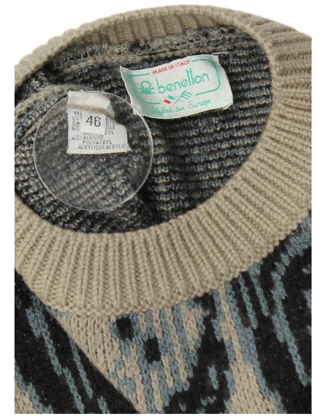 Мужской удлиненный джемпер с круглым вырезом BENETTON IT 46, большой серый с цветочным принтом