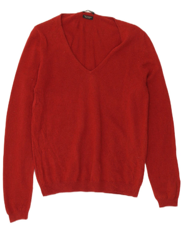 MASSIMO DUTTI Womens V-Neck Jumper Sweater UK 14 Large Red Wool