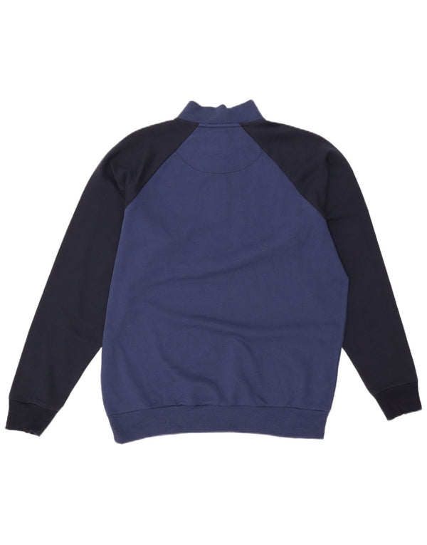 Винтажный мужской свитер с воротником на молнии, джемпер 2XL, синий, хлопок с цветными блоками