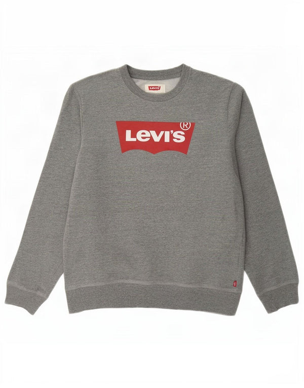 Джемпер с рисунком Levi's для мальчиков 13-14 лет, серый хлопок, размер XL