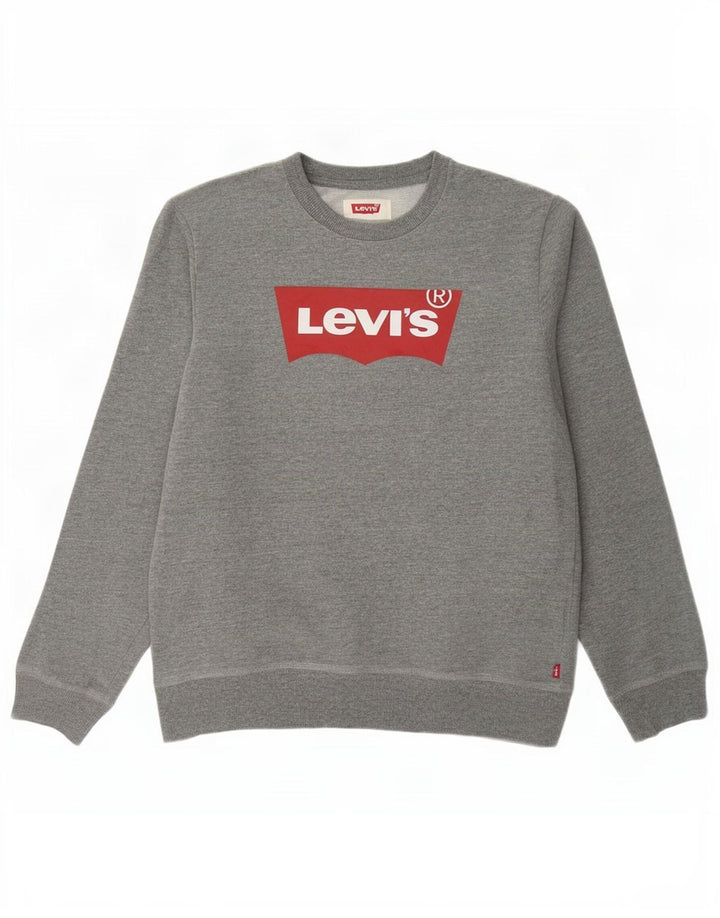 Джемпер с рисунком Levi's для мальчиков 13-14 лет, серый хлопок, размер XL