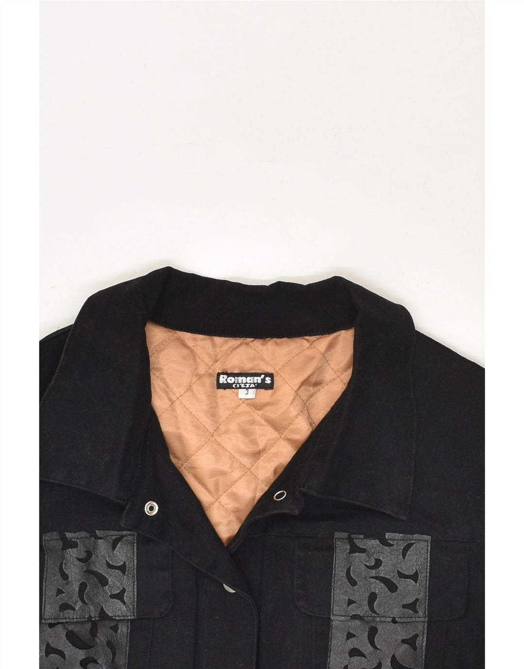 ROMAN'S Womens Crop Denim Jacket US 2 XS Black | Vintage Roman's | Thrift | Second-Hand Roman's | Used Clothing | Messina Hembry 