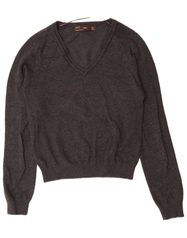 Джемпер Zara для мальчиков с v-образным вырезом, 7-8 лет, маленький серый хлопковый свитер