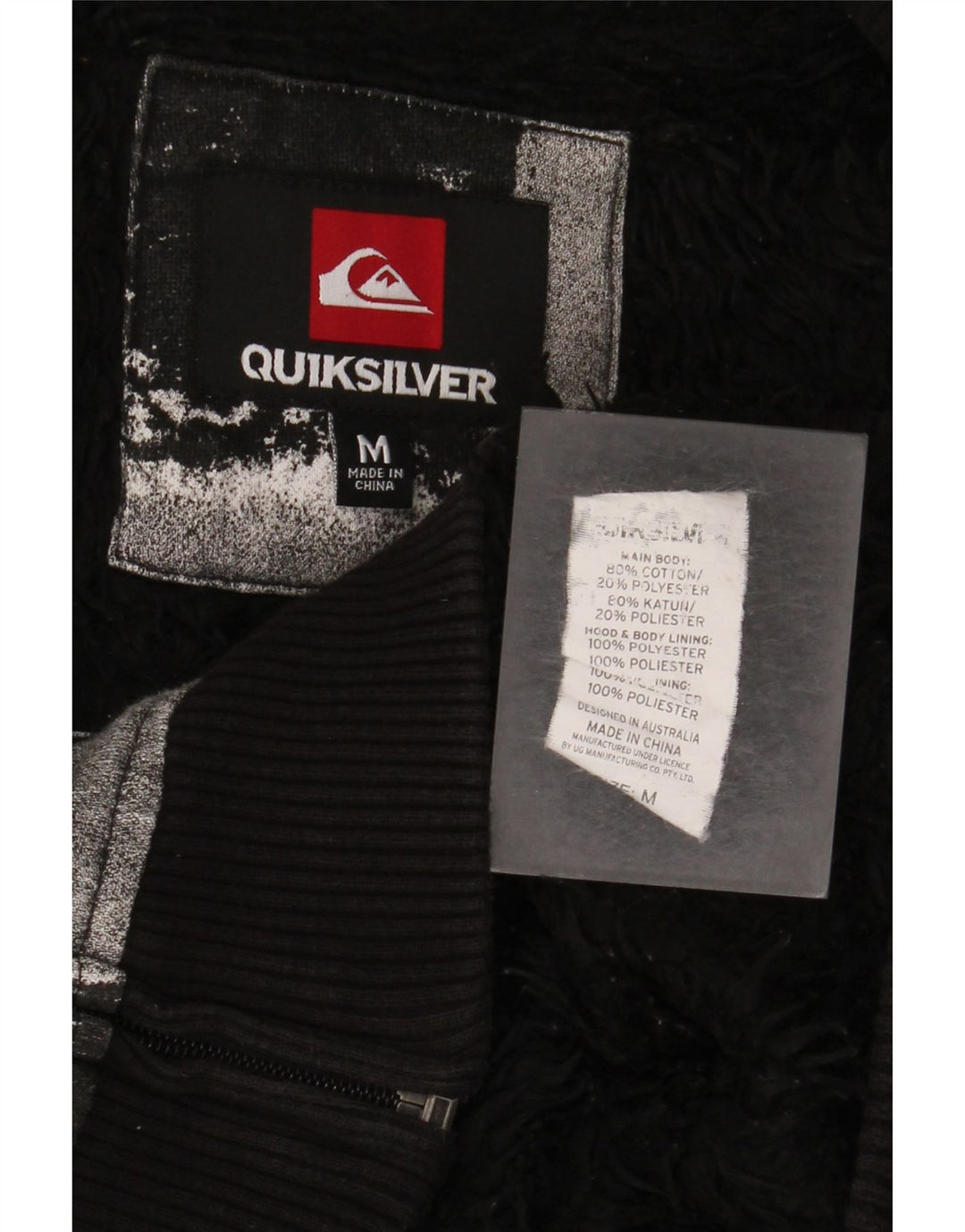 Quiksilver Мужской свитер с капюшоном на молнии, средний черный, хлопок в мелкую клетку