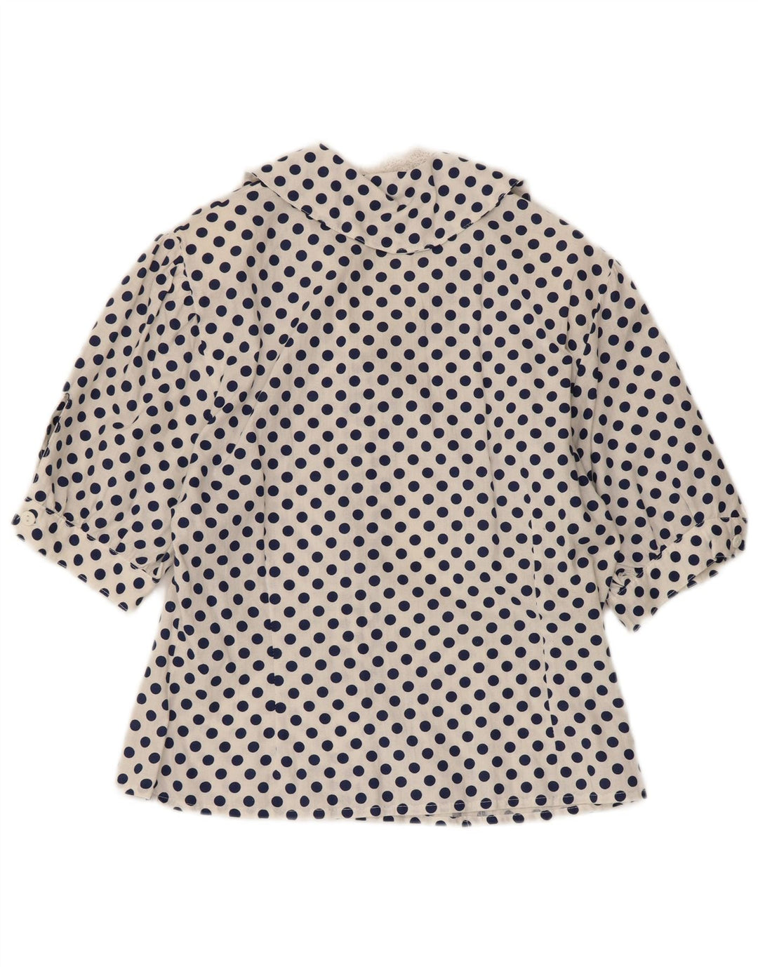 VINTAGE Женская блузка-рубашка с рукавом 1/2 UK 12, средний белый горошек