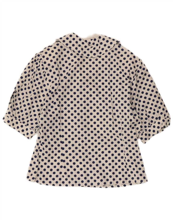 VINTAGE Женская блузка-рубашка с рукавом 1/2 UK 12, средний белый горошек