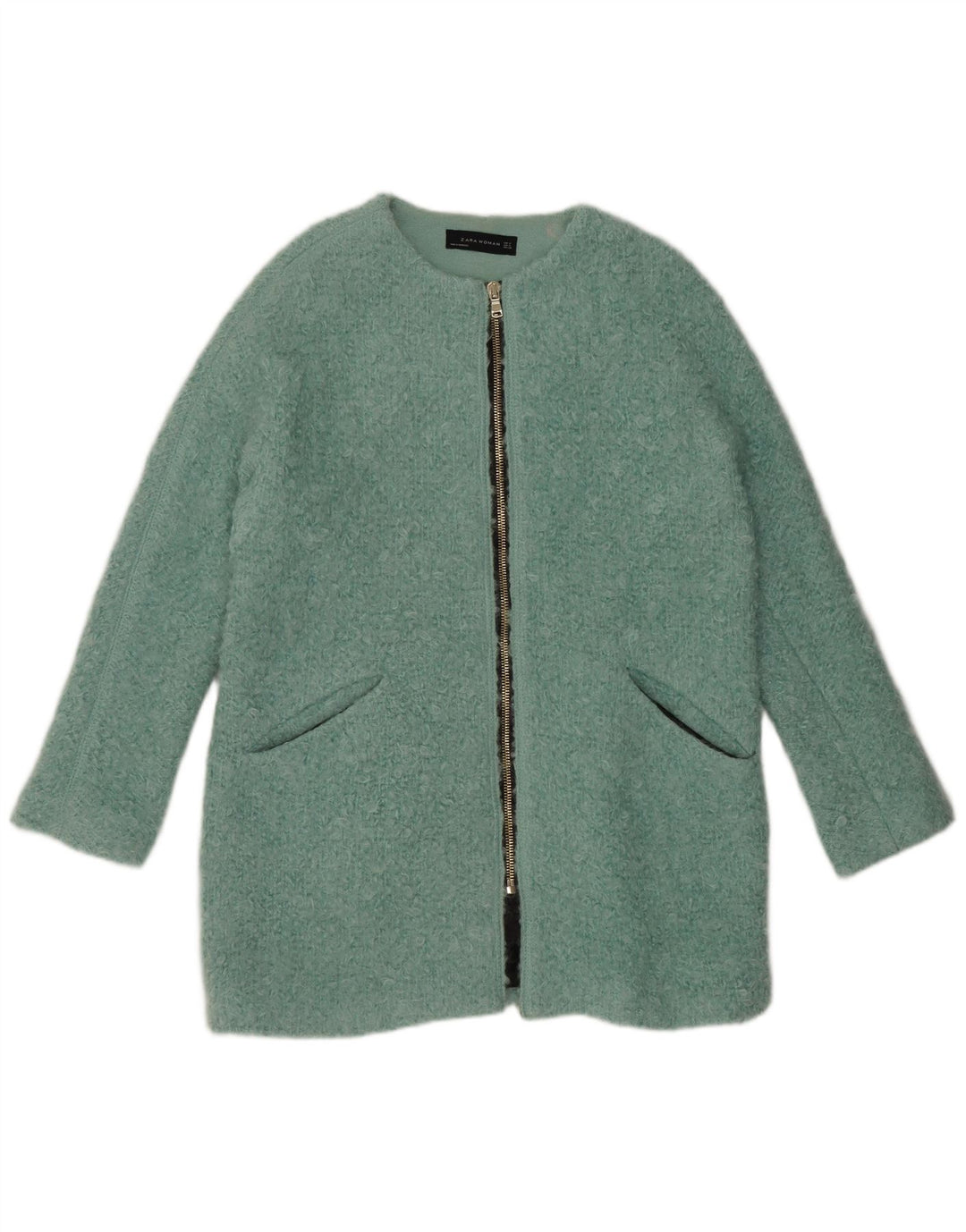 Женское пальто оверсайз Zara UK 14, хлопковый средний синий цвет