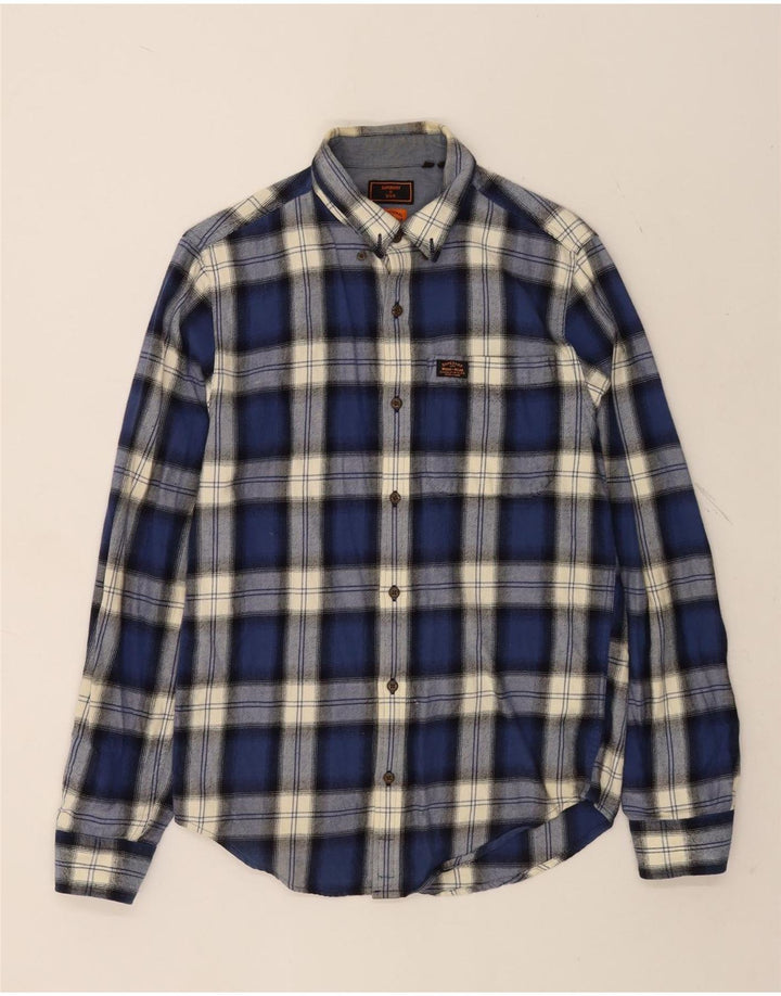 Мужская фланелевая рубашка Superdry, маленькая, темно-синяя, в клетку, хлопок