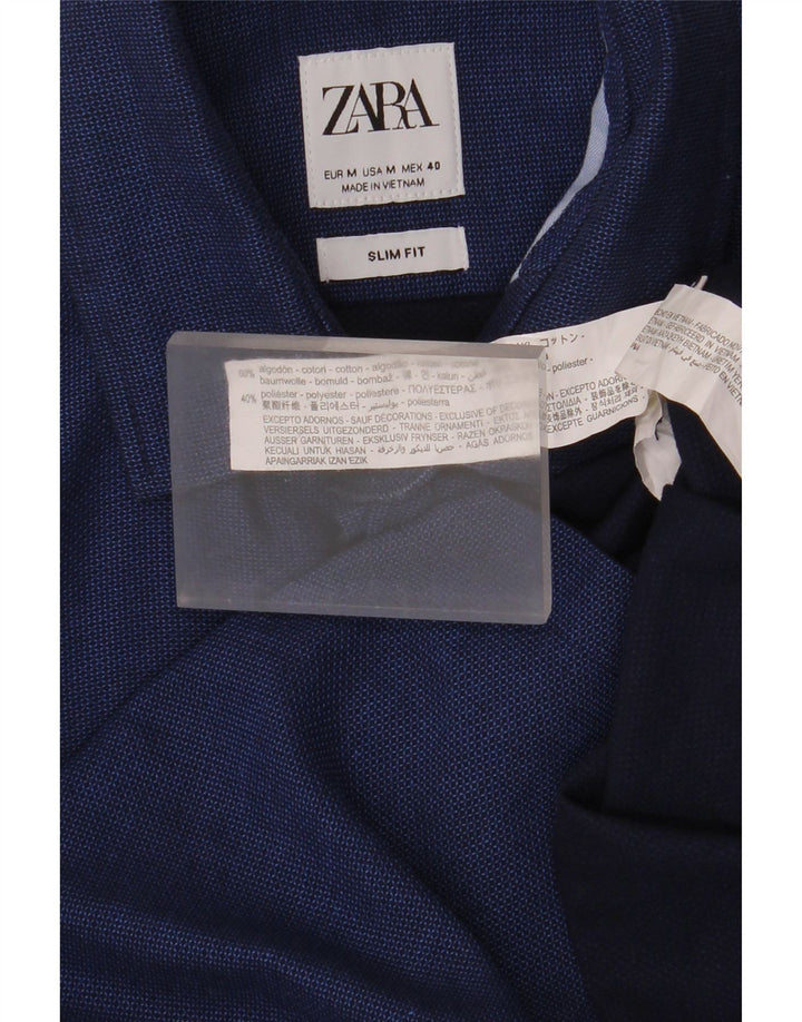 Мужская рубашка узкого кроя Zara среднего размера, темно-синяя, хлопковая