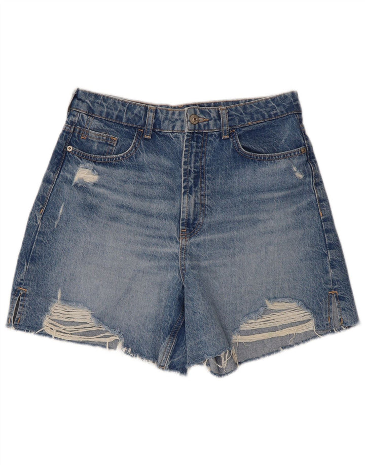 Женские джинсовые шорты с высокой талией Zara W30, средний синий