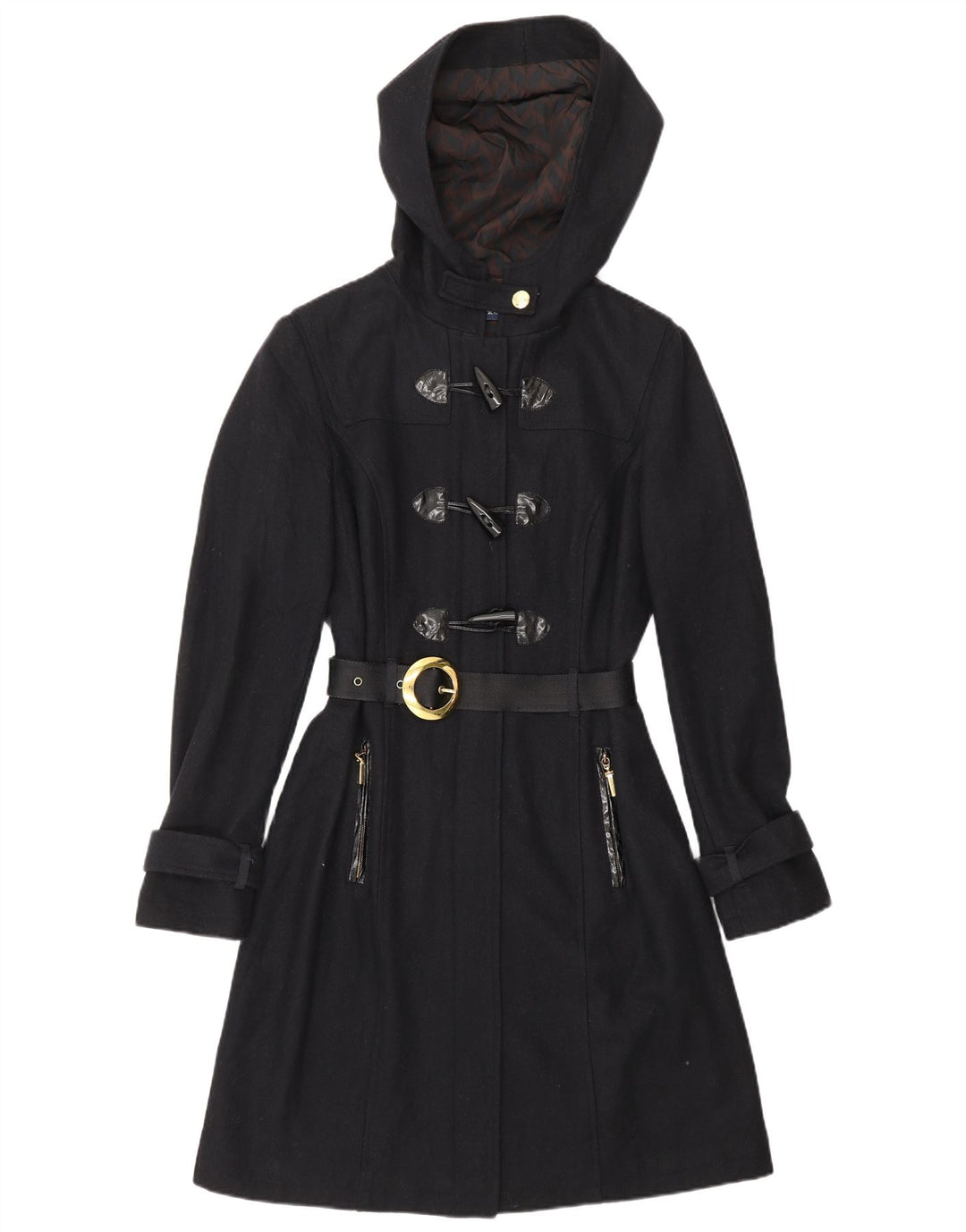 Женский дафлкот CARACTERE с капюшоном UK 10, маленький, темно-синий, шерсть