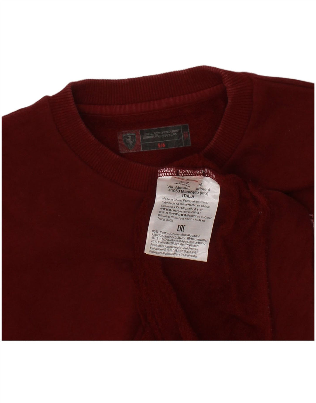 FERRARI Boys Sweatshirt Jumper 5-6 Years Burgundy Cotton