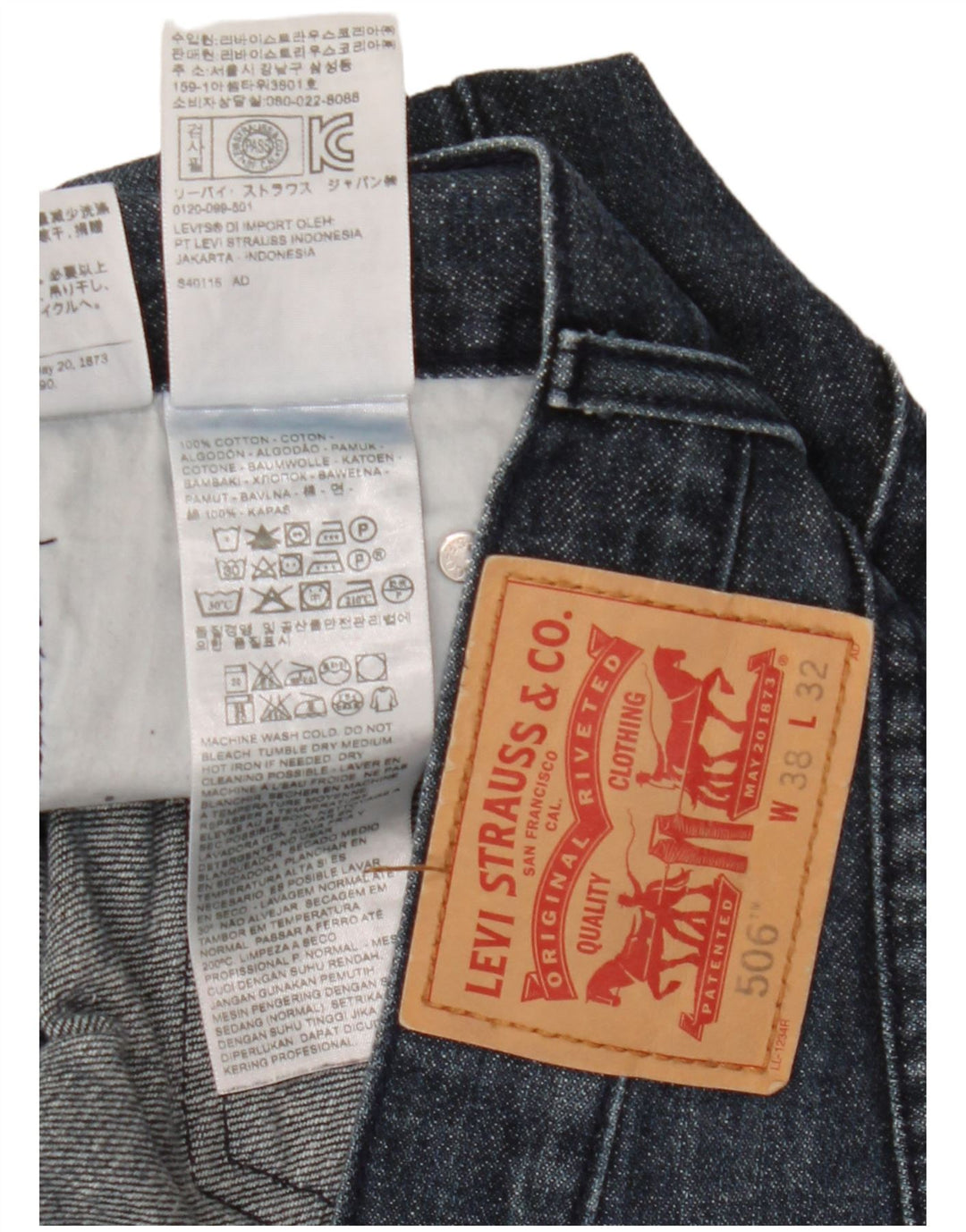 Мужские прямые джинсы Levi's 506 W38 L32 синие, хлопок