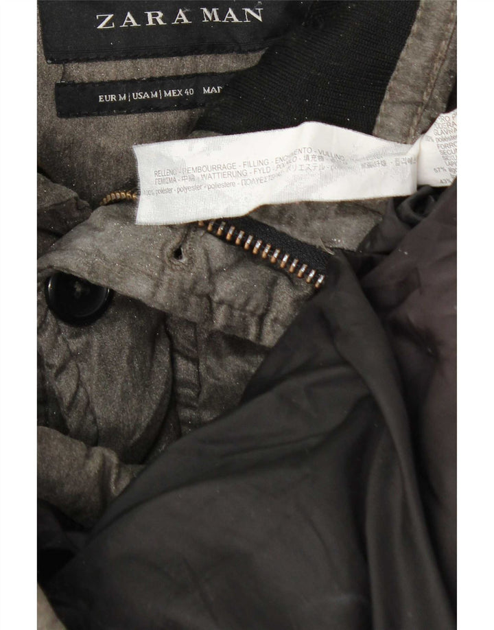 Мужское стеганое пальто Zara UK 38, средний серый полиэстер