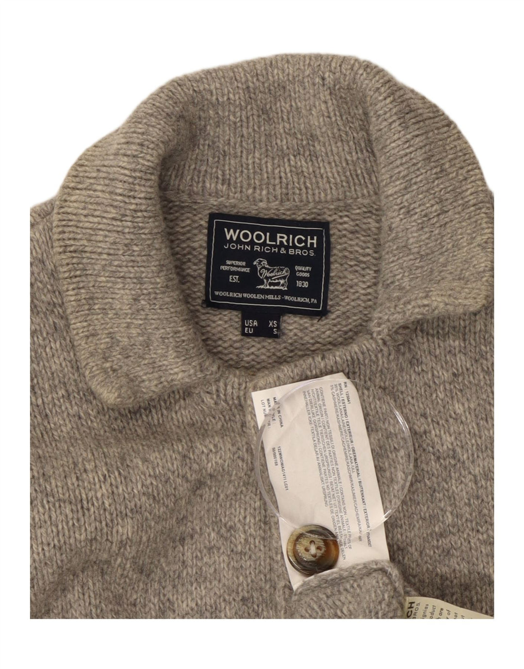 WOOLRICH Мужской кардиган-свитер XS Серый Шерстяной