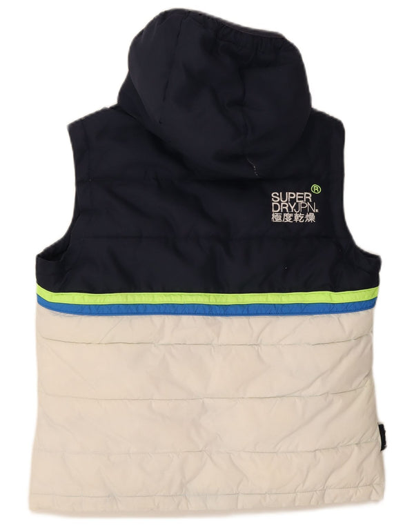 Женский утепленный жилет с капюшоном Superdry UK 16, большой темно-синий, с цветными блоками