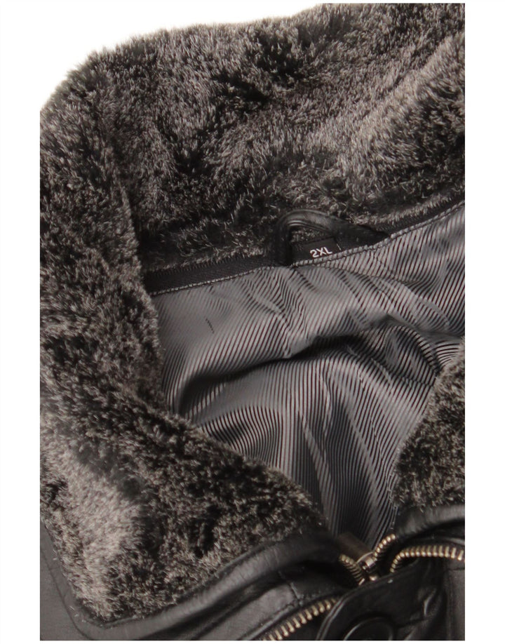 Винтажное мужское кожаное пальто UK 44 2XL, черное