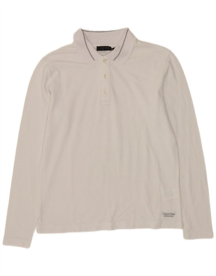 Мужская рубашка-поло с длинным рукавом Calvin Klein, средний белый хлопок, хлопок