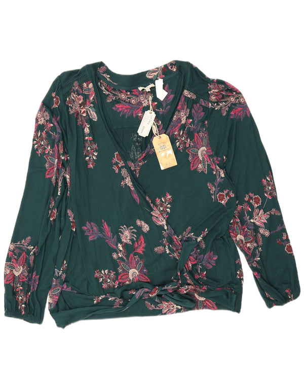 Женская блузка с длинным рукавом Fat Face, топ, Великобритания, 22, 3XL, зеленая вискоза с цветочным принтом