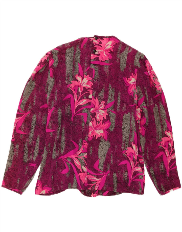 VINTAGE Womens Long Sleeve Blouse Top IT 44 Medium Pink Floral Silk Vintage Vintage and Second-Hand Vintage from Messina Hembry 