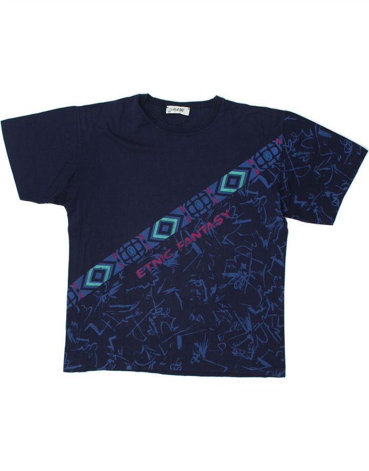 VINTAGE Womens Graphic T-Shirt Top UK 16 Large Navy Blue Cotton | Vintage Vintage | Thrift | Second-Hand Vintage | Used Clothing | Messina Hembry 
