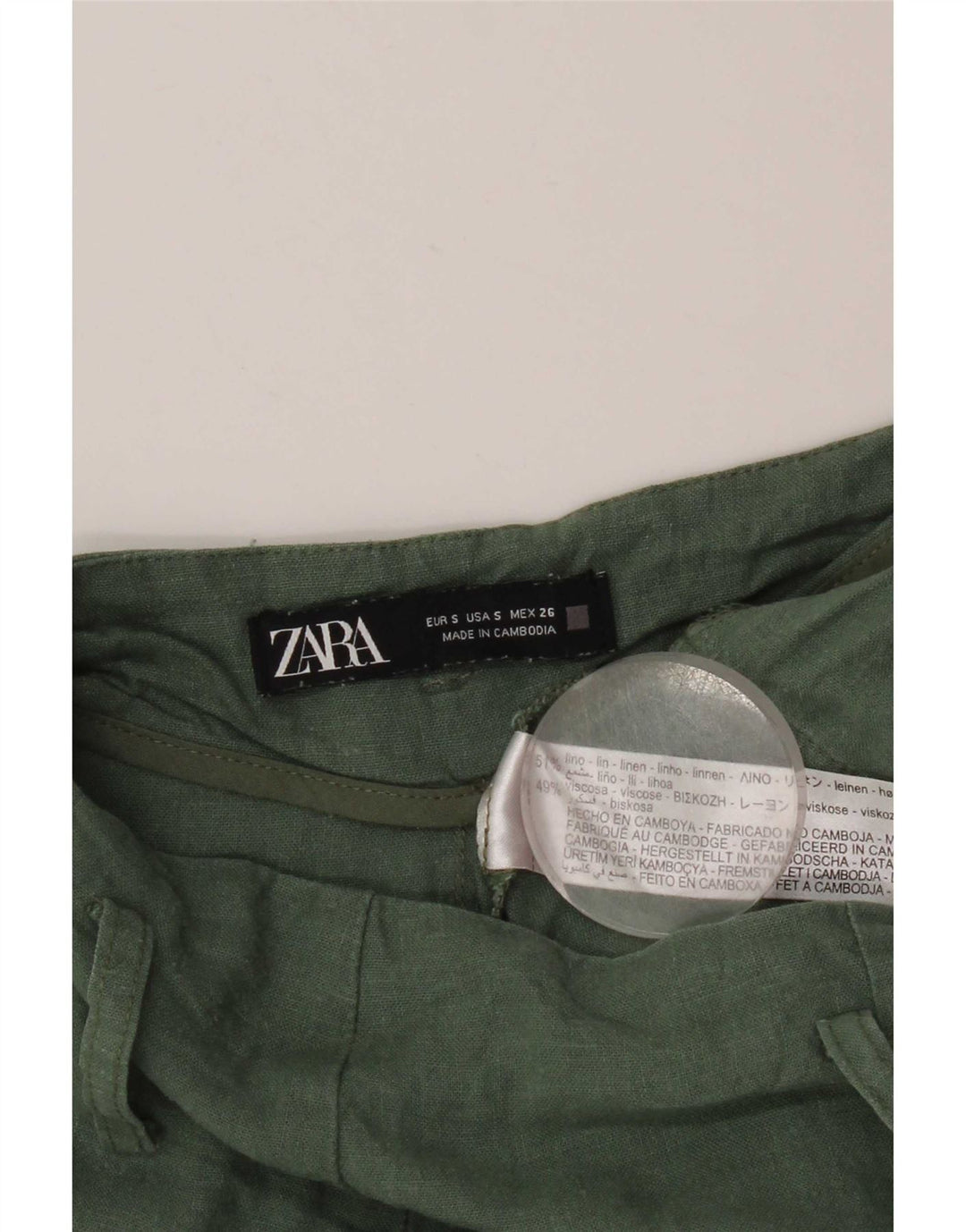 Женские шорты карго Zara, маленькие, W26, зеленые, льняные