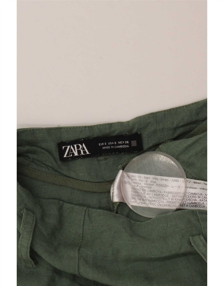 Женские шорты карго Zara, маленькие, W26, зеленые, льняные
