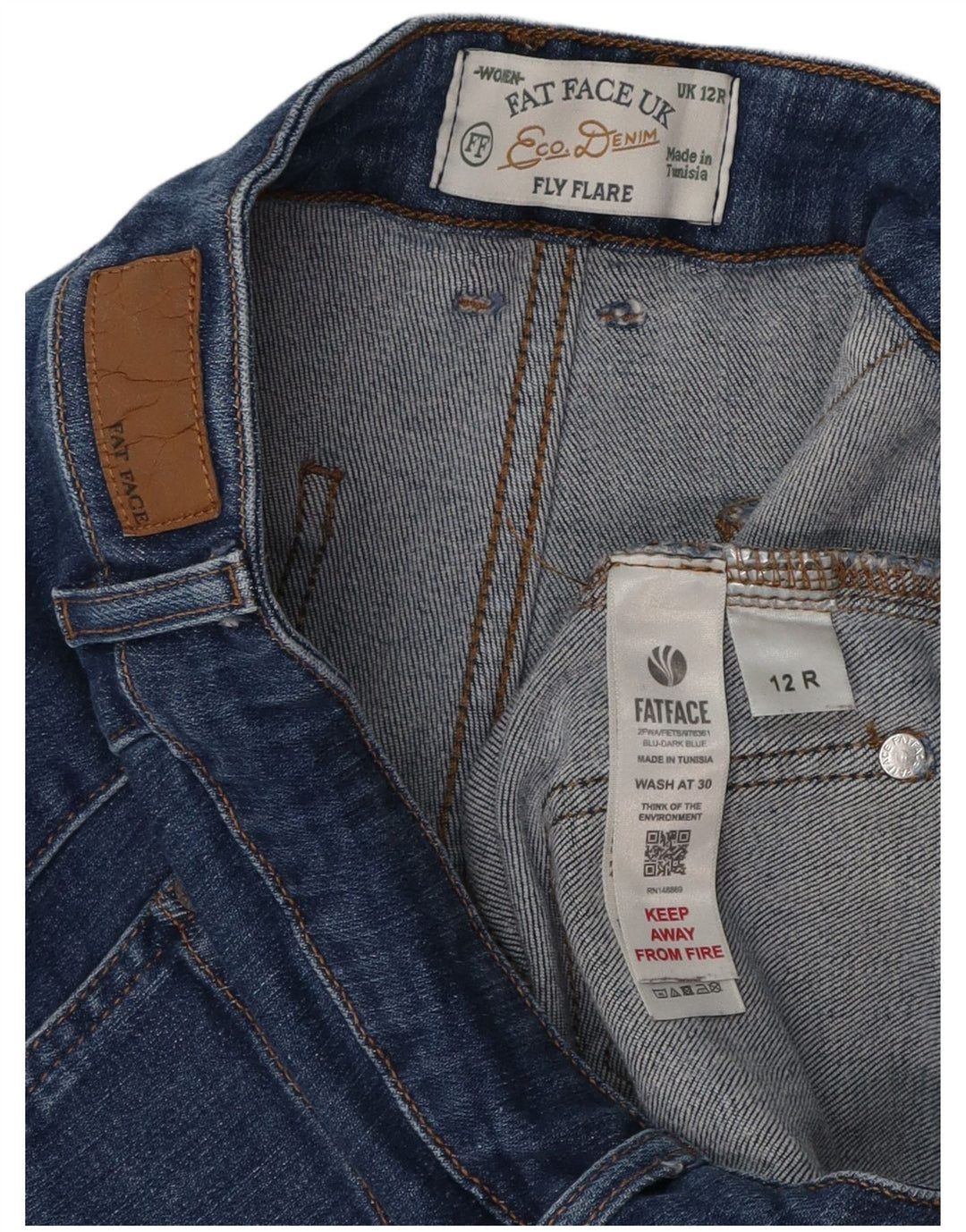 Женские расклешенные джинсы FAT FACE UK 12, средний размер W30 L30, синий хлопок