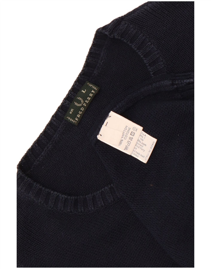 Мужской джемпер с круглым вырезом Fred Perry, большой темно-синий хлопковый свитер