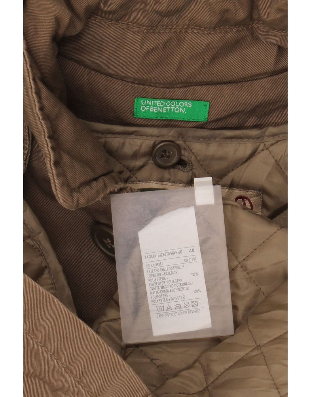Мужская парка BENETTON с капюшоном IT 48 Средний Коричневый Полиэстер