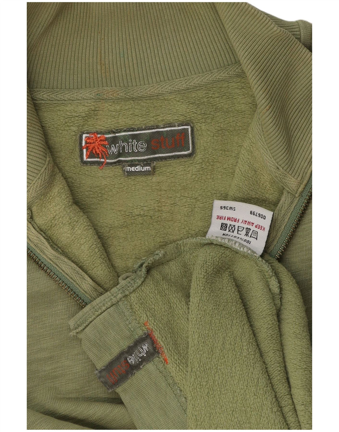 Мужской свитшот с воротником на молнии White Stuff, средний зеленый хлопковый джемпер в крапинку