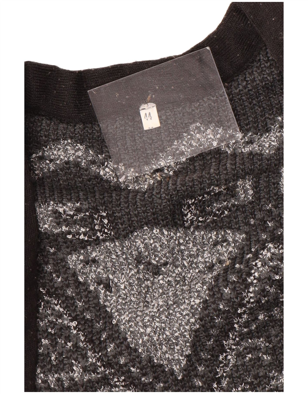 ВИНТАЖНЫЙ женский удлиненный открытый кардиган-свитер EU 44 XL, серый с геометрическим рисунком