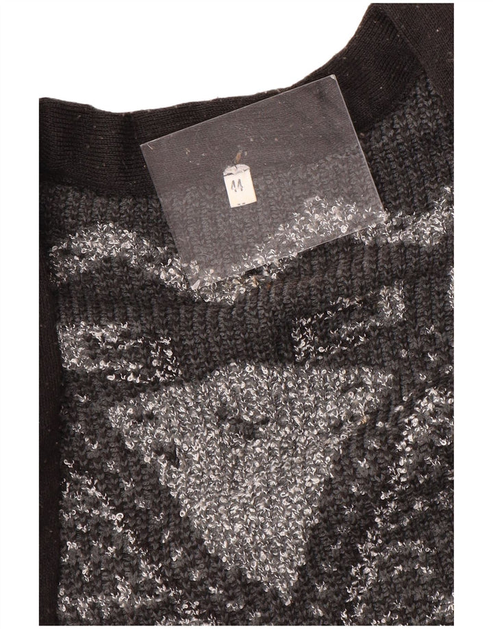 ВИНТАЖНЫЙ женский удлиненный открытый кардиган-свитер EU 44 XL, серый с геометрическим рисунком