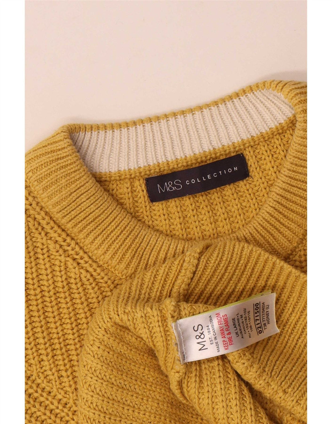 Мужской джемпер с круглым вырезом Marks & Spencer, большой желтый хлопковый свитер